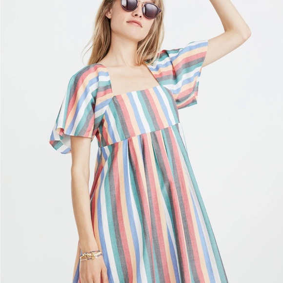 Madewell Square-Neck Mini Dress in Festival Stripe - Picture 1 of 7